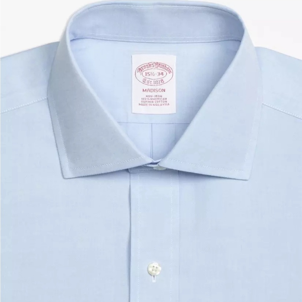 Brooks Brothers Madison Spread Collar Dress Blue Shirt NWT 16.5 34
